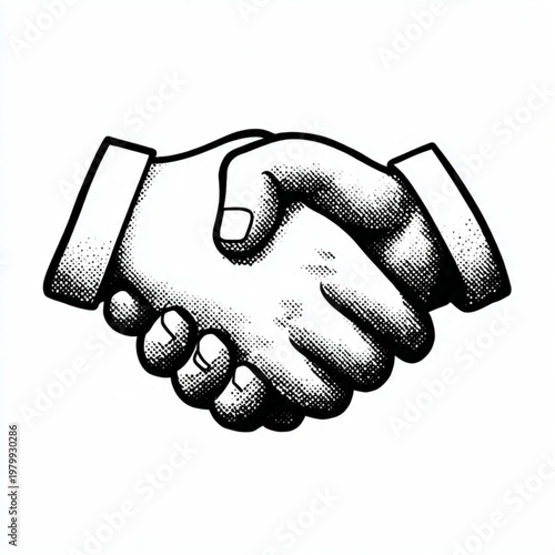 Hand Drawn Handshake Black and White Illustration in Minimal Line Art Style Design