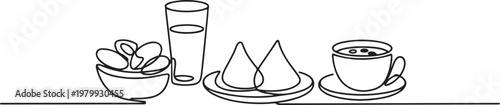 fast breaking dish for iftar in one single continuous line drawing style. one line Icon drawing