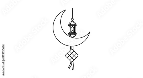 Ramadan lantern hanging on crescent moon.