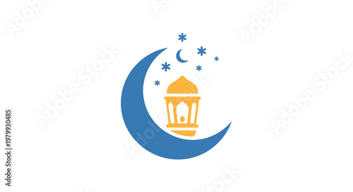 Ramadan lantern on crescent moon.