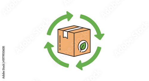 Recyclable cardboard package with green leaf.