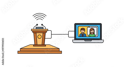 Podium with microphone and laptop connection.