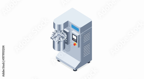 Isometric 3D Illustration of an Industrial Planetary Mixer for Laboratory or Pharmaceutical Manufacturing on a White Background