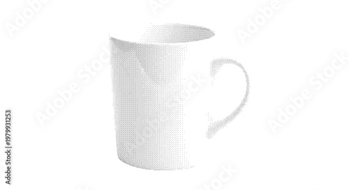 Minimalist halftone dot pattern of a classic ceramic coffee mug or tea cup isolated on white background for cafe and breakfast