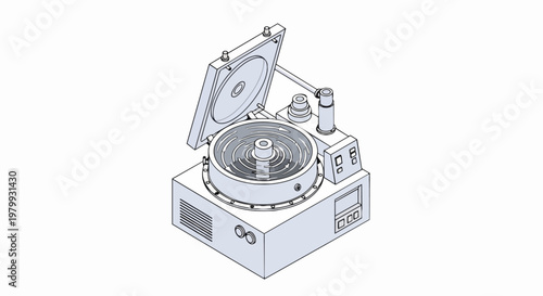 Isometric Line Art Illustration of a Laboratory Centrifuge Machine for Scientific Research and Medical Testing