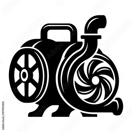 Solid Black Silhouette Mechanical Water Pump with Impeller Fan Vector Icon