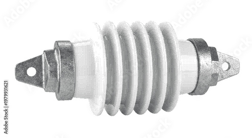 High voltage industrial ceramic insulator for electrical power lines isolated on white background for utility infrastructure and energy transmission engineering concepts