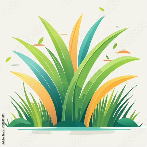 Vibrant green and yellow grass illustration with a hint of blue and orange