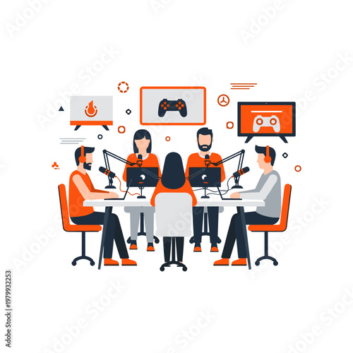 Group of gamers participating in a live streaming session together
