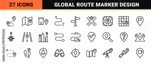 Map pin and navigation location line icons
