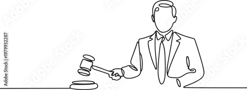Lawyer Continuous one line drawing. People professional profession with hammer judge. Law and justice concept. one line Icon drawing