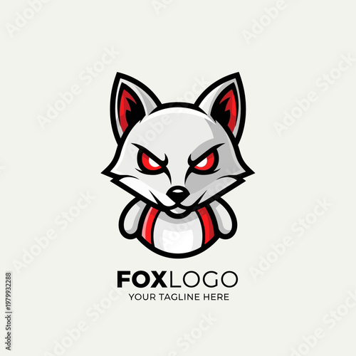 Fierce White Fox Head Mascot Logo Design with Red Eyes.