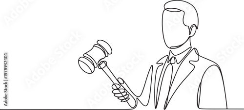 Lawyer Continuous one line drawing. People professional profession with hammer judge. Law and justice concept. one line Icon drawing