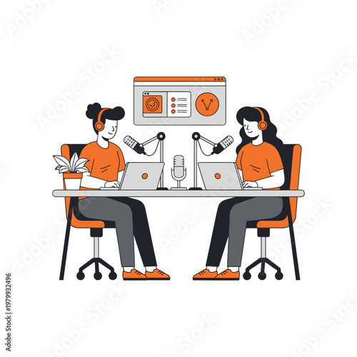 Two individuals conducting a virtual podcast recording session together