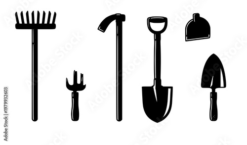 Vintage gardening tools icon set rustic farm equipment vector