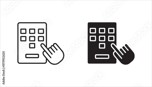 Self-service, Automation, Digitalization, online reservation, mobile app with two styles, line and duotone icon set,
