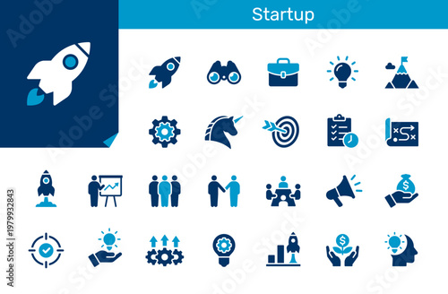 Startup icon collection for business, innovation, growth and entrepreneurship concept. Flat design. Pixel perfect.