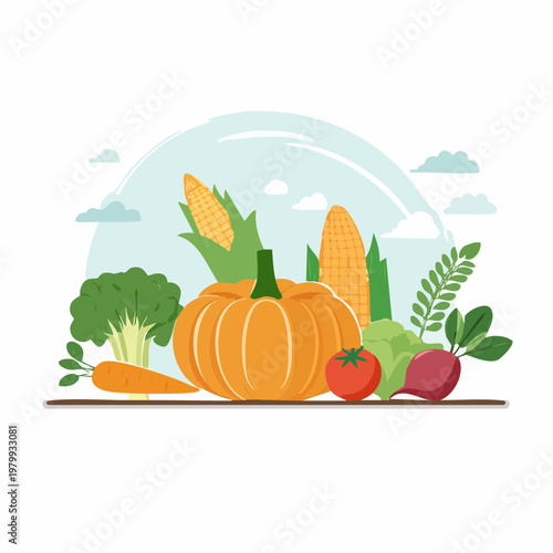 Vibrant illustration of fresh garden vegetables, a healthy bounty of diverse produce for a balanced diet