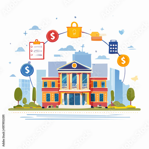 Urban Financial Ecosystem Bank Building with Circular Flow of Money, Services, and Transactions