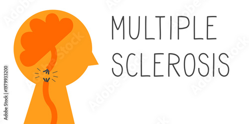 Person silhouette with brain and broken connection line, symbol of multiple sclerosis, disrupted nerve signal, neurological disorder, loss of control and communication between brain and body. 