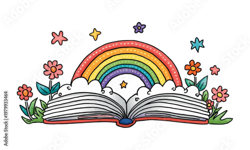 Tableau sur toile open book with rainbow