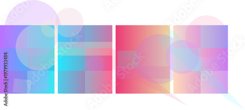 Abstract geometric background with vibrant gradient colors, featuring translucent circles and squares in a modern design.