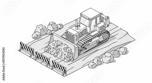 Wallpaper Mural Isometric Bulldozer Outline Illustration of Heavy Construction Machinery Moving Rocks on Building Site Torontodigital.ca