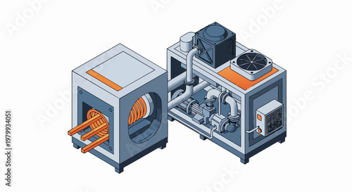 Wallpaper Mural Isometric Industrial Induction Heating Furnace and Machinery for Metal Manufacturing Torontodigital.ca