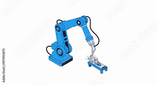 Wallpaper Mural Isometric Industrial Robotic Arm Welding a Metal Part on White Background. Automated Manufacturing Technology for Smart Factory and Assembly Line Concept. Torontodigital.ca