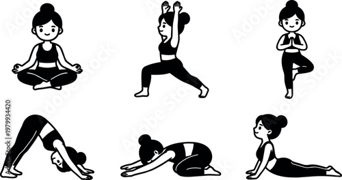 Woman performing six yoga poses