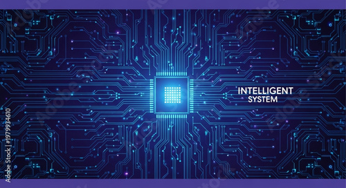 Glowing Central Microchip Processor With Circuitry Detail.