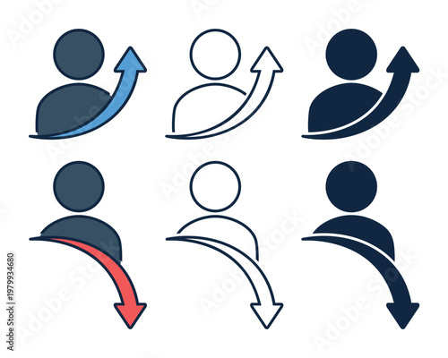User Growth and Decline Icon with Up and Down Arrows, Performance Improvement. Vector Illustration