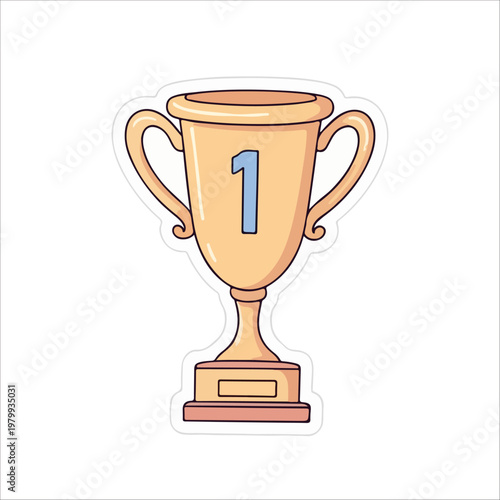 Golden Trophy with Number 1 Sticker Illustrations – Achievement & Victory Design for Social Media, Merchandise & Digital Projects