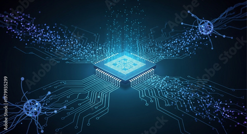 Futuristic Microchip Processor With Digital Connections.