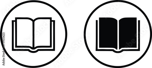 Open book icons showing solid and outlined versions for educational websites and library navigation user interfaces