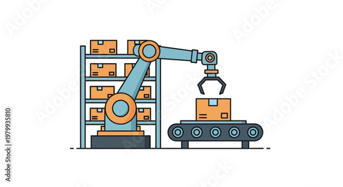 Industrial robotic arm machine loading boxes.