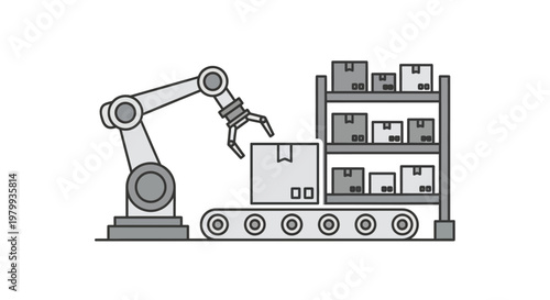 Industrial robotic arm machine loading boxes.