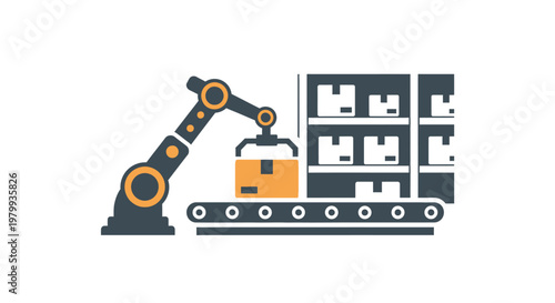 Industrial robotic arm machine loading.
