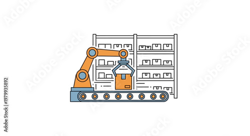 Industrial robotic arm on rail system.