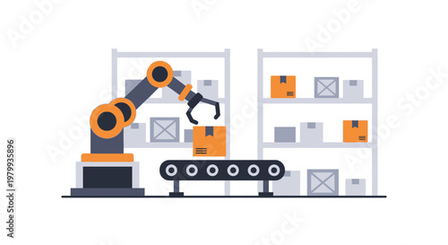 Industrial robotic arm on conveyor belt.
