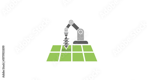 Industrial robotic arm on green grid.