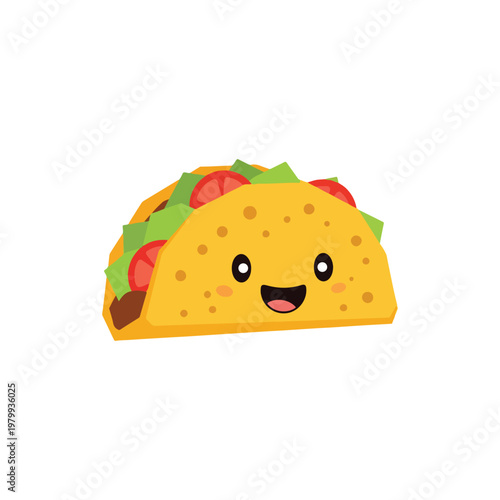 Cheerful Cartoon Taco Icon with Happy Face - A Delicious Mexican Food Vector Illustration
