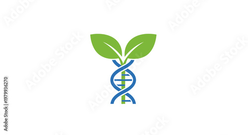 Genetic DNA Helix with Green Leaves.