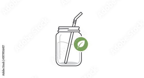 Glass Mason Jar with Straw.