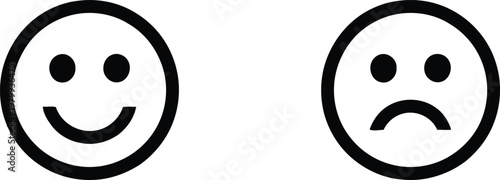 Two circular emoticons showing contrasting happy and sad facial expressions for digital communication and sentiment analysis