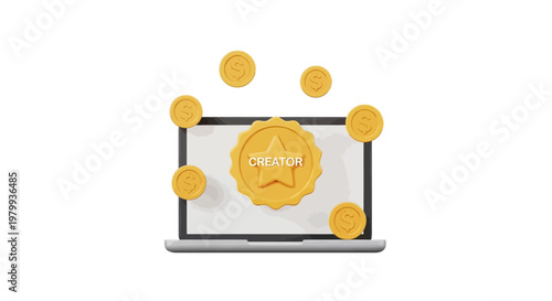 Golden coins on laptop screen.