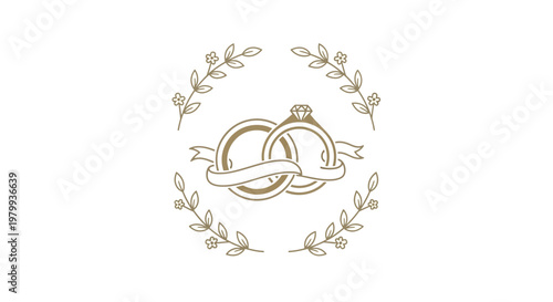 Golden Wedding Rings with Leaf Wreath.