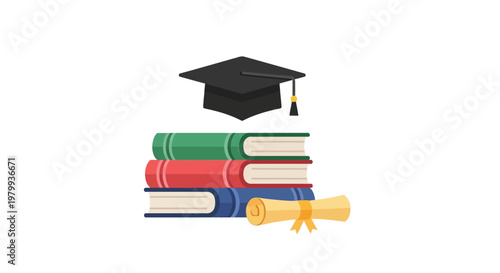 Graduation Books and Cap Icon.