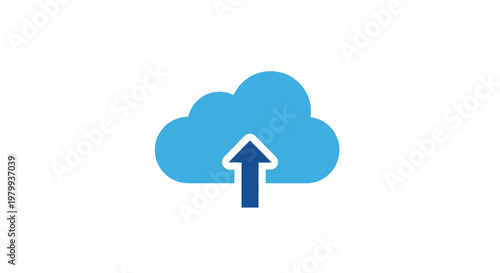 Cloud with upward pointing blue arrow.