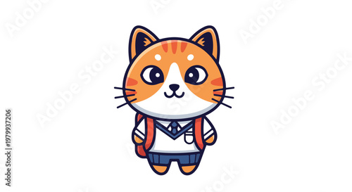 Cute School Cat Mascot Flat Vector Animal Student Character